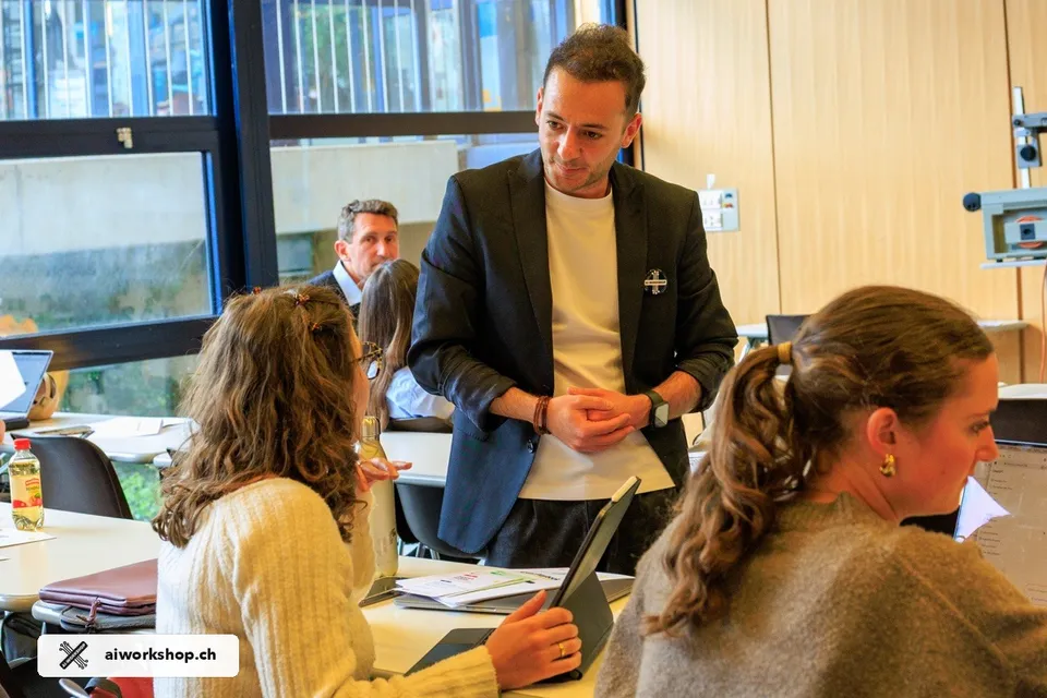 George Raymond-Alshoufi facilitating a hands-on university AI workshop in Graz